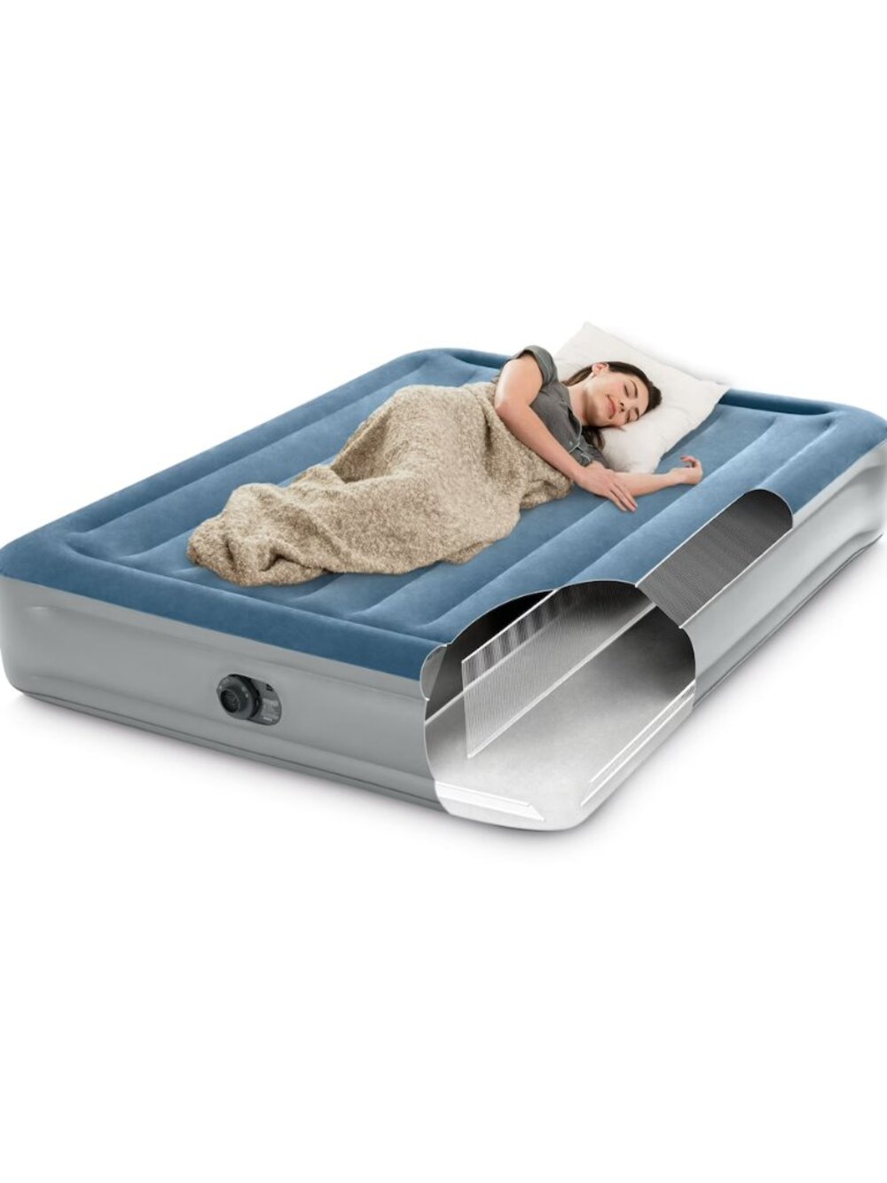 😴💨 Intex Dura-Beam Deluxe Queen Air Mattress with Built-In Pump